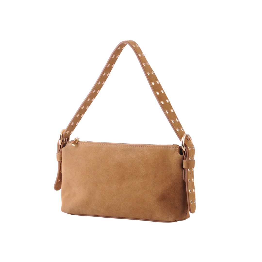 Suede Leather  Should Bag w Studs on Strap