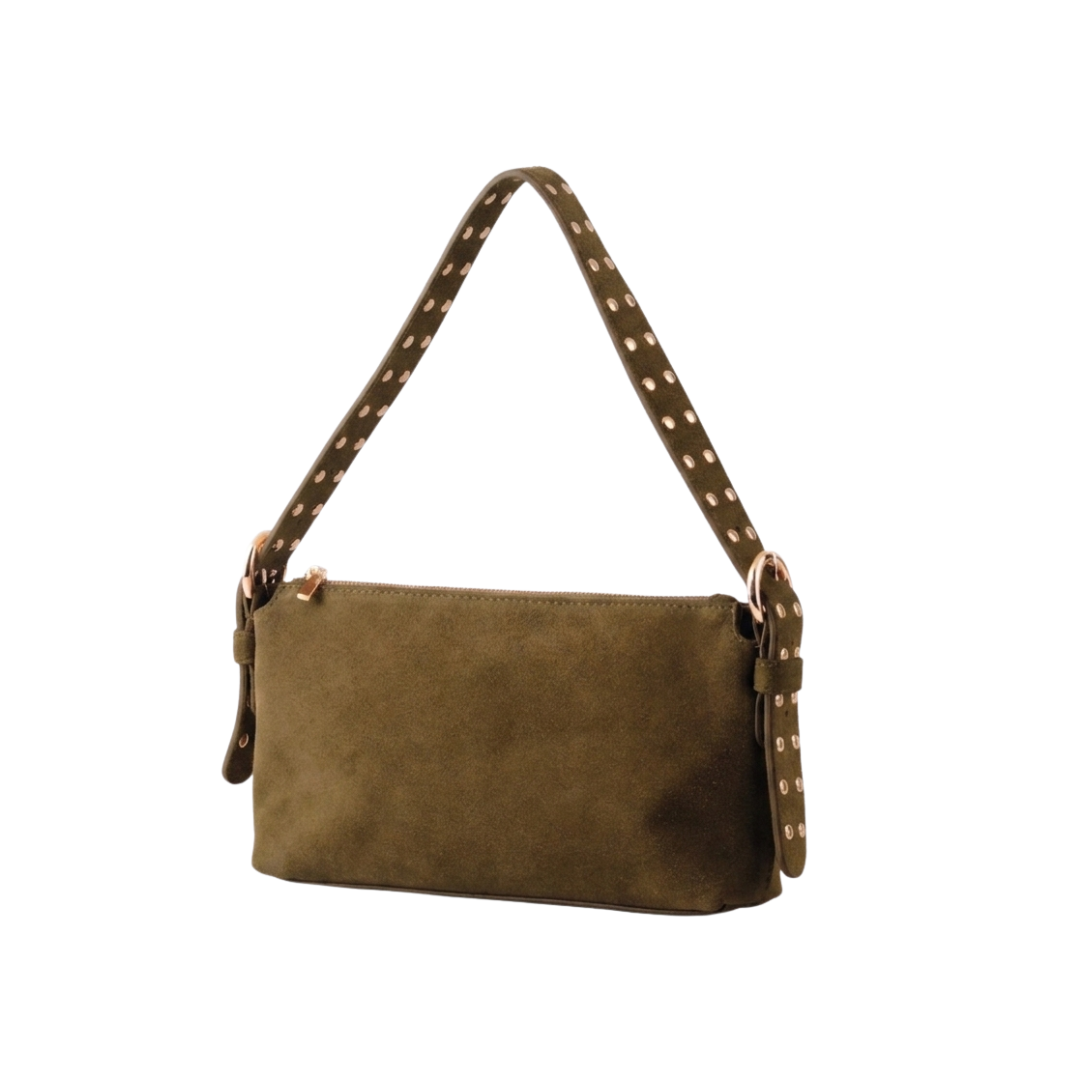 Suede Leather  Should Bag w Studs on Strap