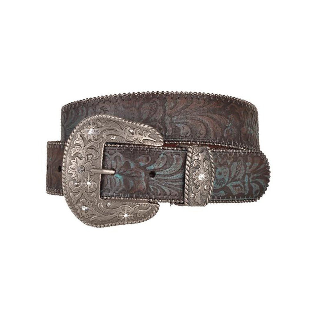 1781-BROWN-S 1781 - Turquoise Tinted Western Rhinestone Buckle Belt - Wholesale Belt - Most Wanted USA
