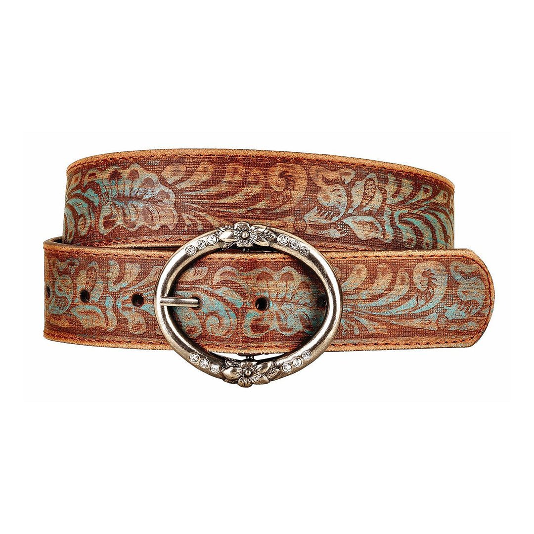 1838-BROWN-S 1838 - Turquoise Tinted Rhinestone Ring Buckle Belt - Wholesale Belt - Most Wanted USA