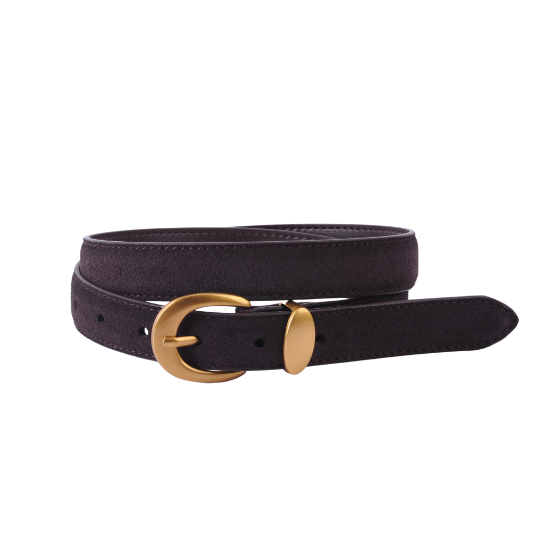 Suede Belt with Gold Curve Buckle - Ships September 29th