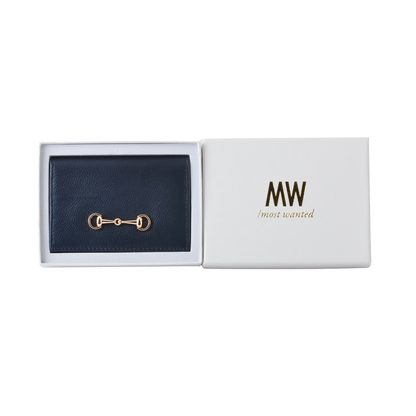 Gold Horsebit Compact Folded Card Case in Grained Leather