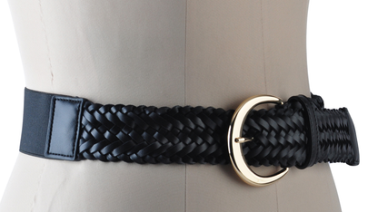 Bianca Braided Stretch Belt with Gold Crescent Buckle