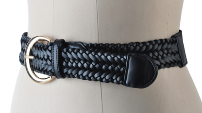 Bianca Braided Stretch Belt with Gold Crescent Buckle