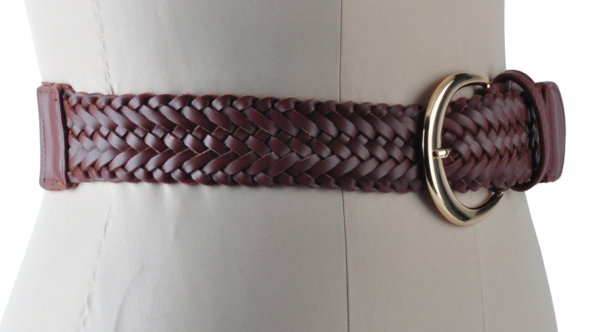 Bianca Braided Stretch Belt with Gold Crescent Buckle