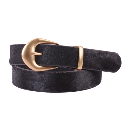Calf Hair Belt with Thick Gold Buckle