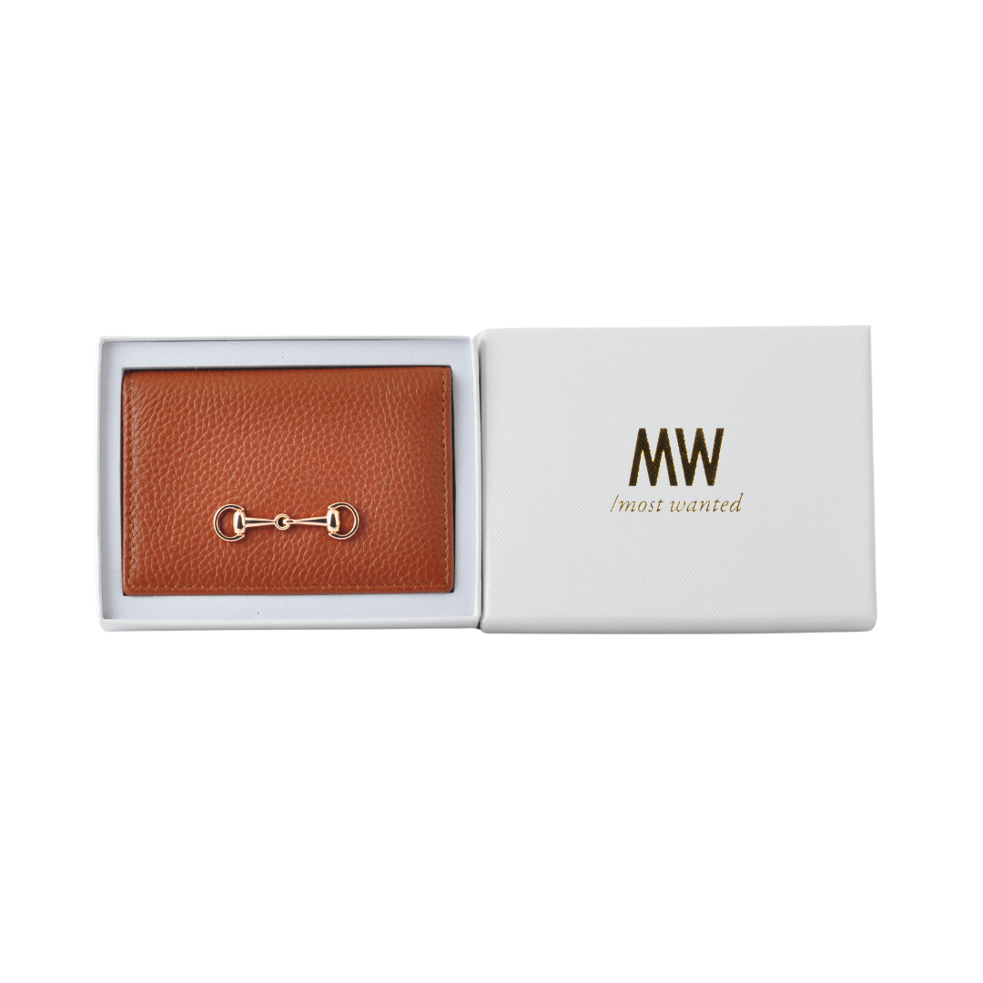 Gold Horsebit Compact Folded Card Case in Grained Leather