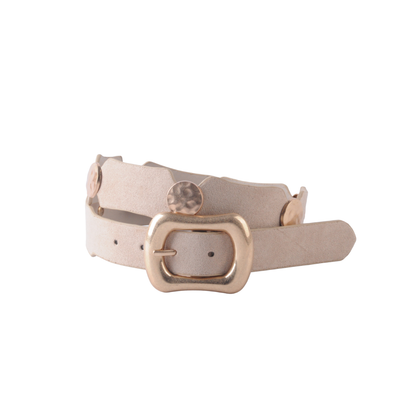 Gold Circle Link and Leather Panel Alternating Pattern Belt