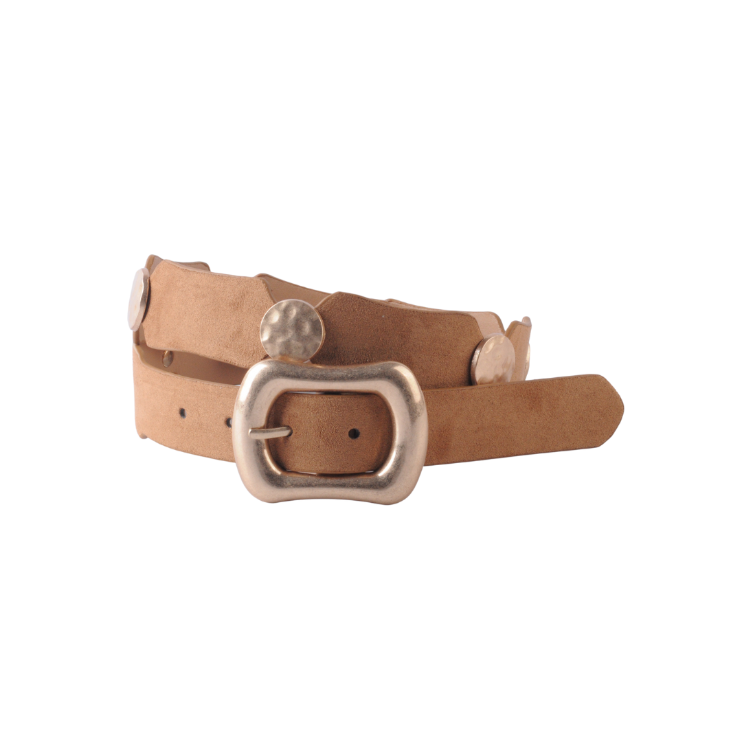 Gold Circle Link and Leather Panel Alternating Pattern Belt