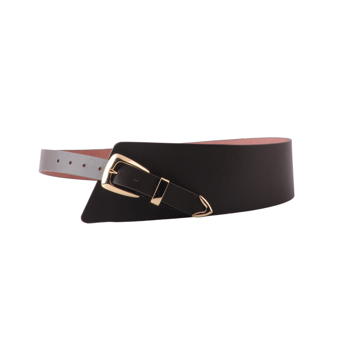 Asymmetrical Waist Cinching Belt with Polished Signature Hardware