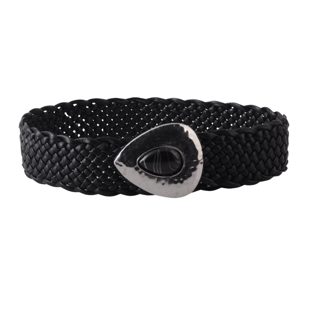 Wide Woven Asymmetrical Buckle Belt