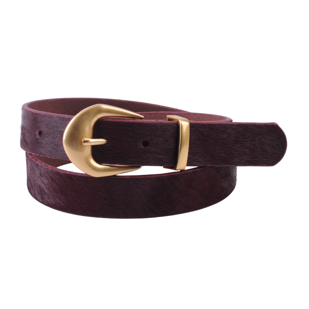 Calf Hair Belt with Thick Gold Buckle