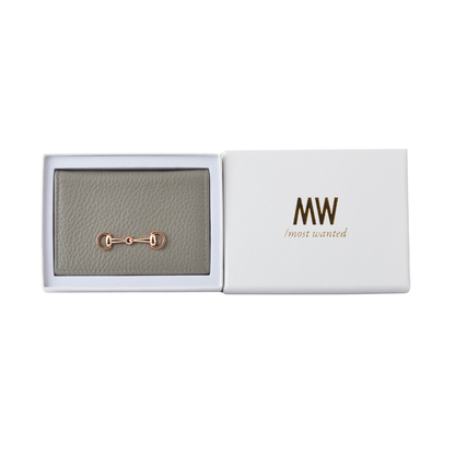 Gold Horsebit Compact Folded Card Case in Grained Leather
