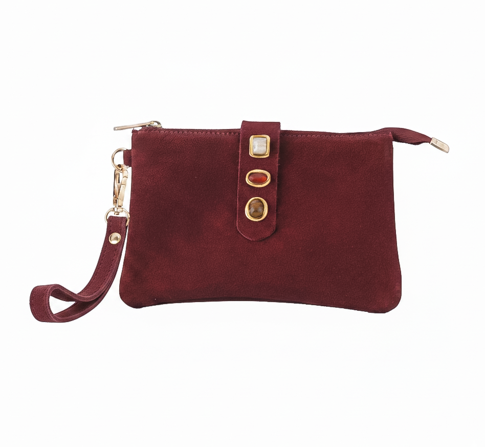Gemstone Suede Wristlet Pouch
