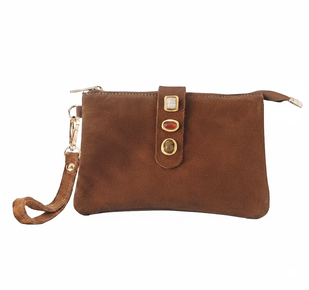 Gemstone Suede Wristlet Pouch
