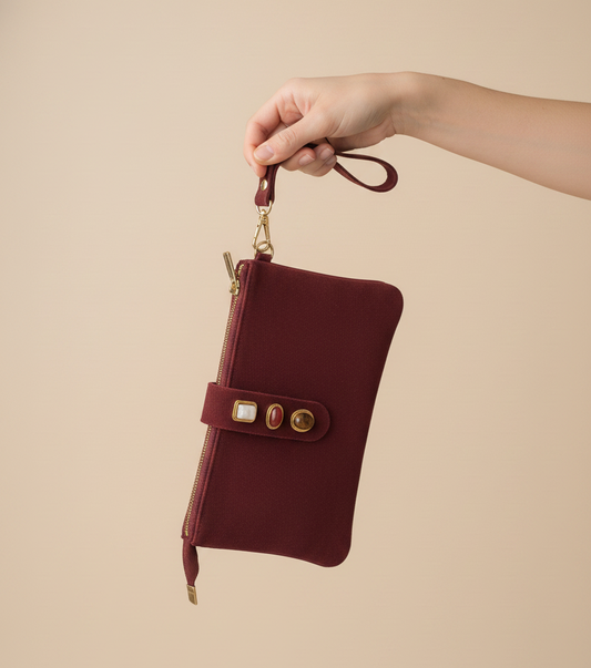 Gemstone Suede Wristlet Pouch