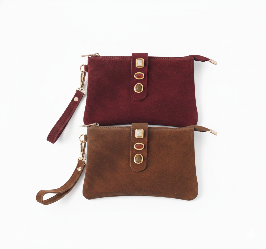 Gemstone Suede Wristlet Pouch