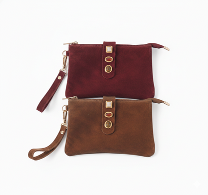 Gemstone Suede Wristlet Pouch