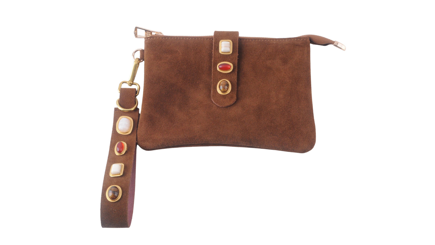 Gemstone Suede Wristlet Pouch & Keychain Set of 2