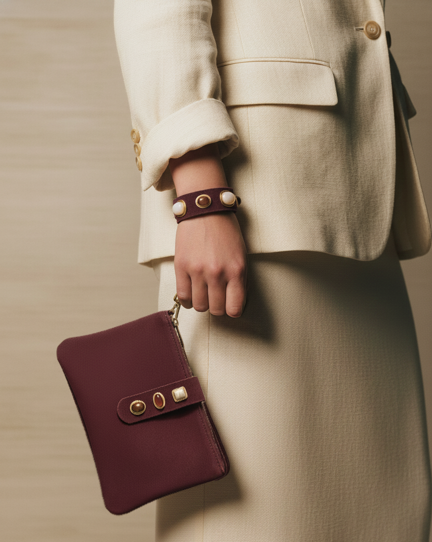 Gemstone Suede Wristlet Pouch & Keychain Set of 2