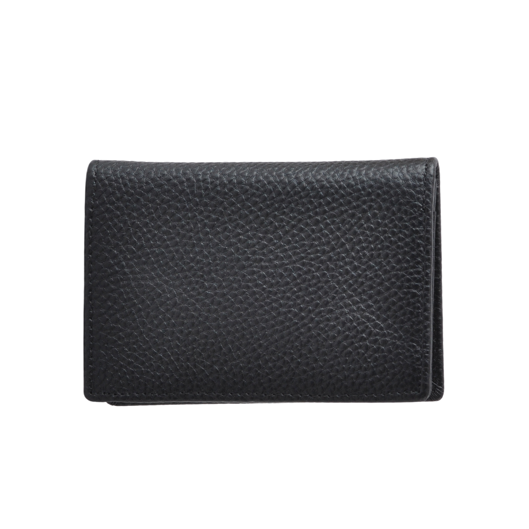 Gold Horsebit Compact Folded Card Case in Grained Leather