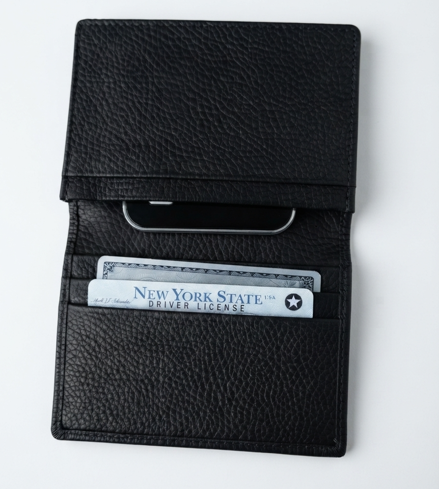 Gold Horsebit Compact Folded Card Case in Grained Leather