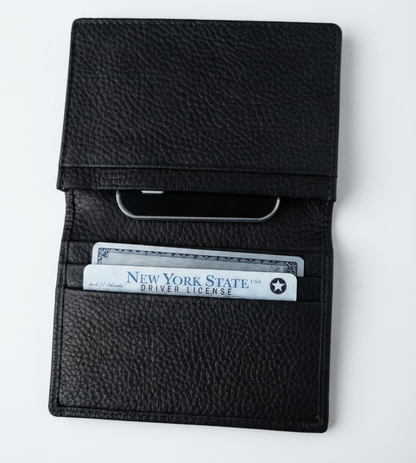 Gold Horsebit Compact Folded Card Case in Grained Leather