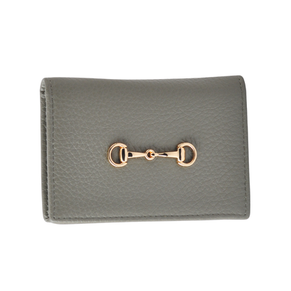Gold Horsebit Compact Folded Card Case in Grained Leather