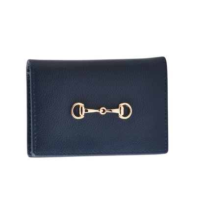 Gold Horsebit Compact Folded Card Case in Grained Leather