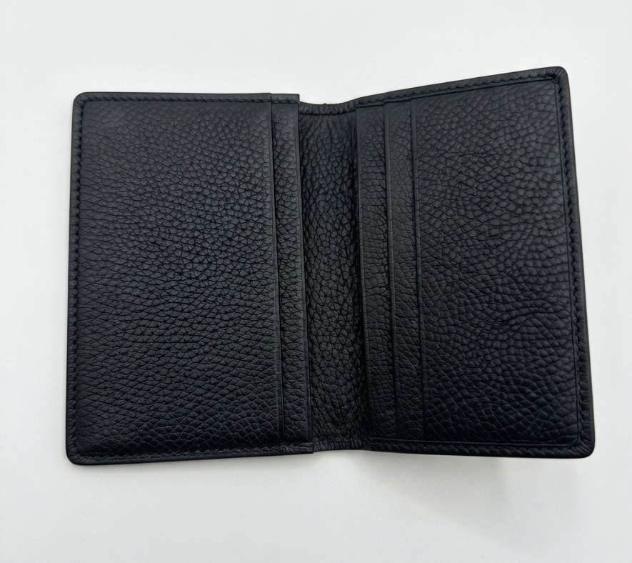 Gold Horsebit Compact Folded Card Case in Grained Leather