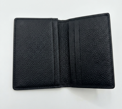 Gold Horsebit Compact Folded Card Case in Grained Leather
