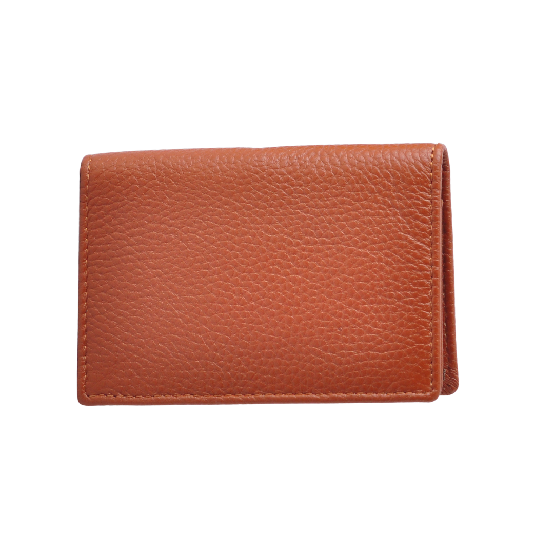 Gold Horsebit Compact Folded Card Case in Grained Leather