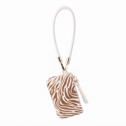 Safari Wristlet: Genuine Calf Hair Leather Zip Pouch with Wrist Strap