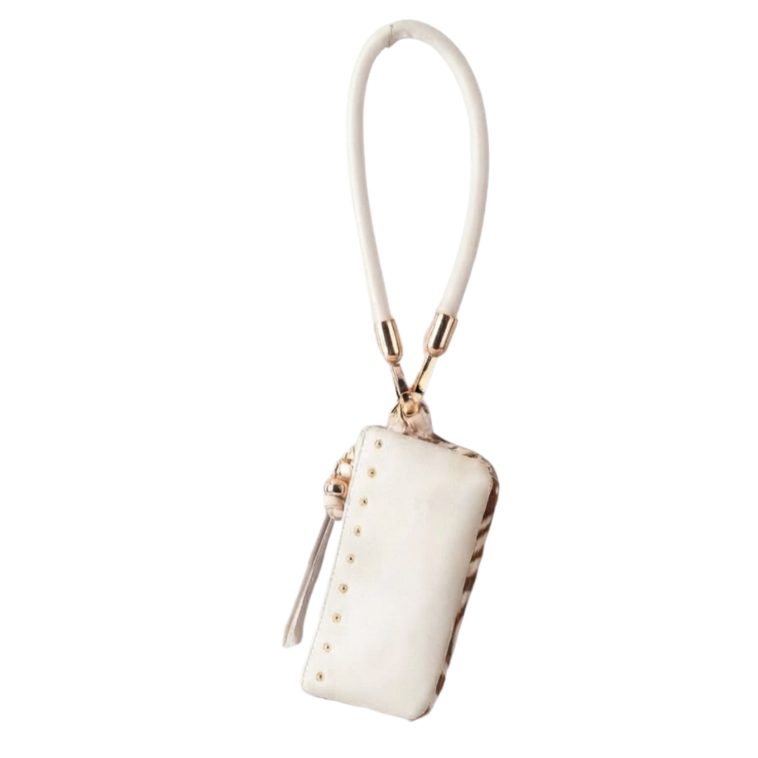 Safari Wristlet: Genuine Calf Hair Leather Zip Pouch with Wrist Strap