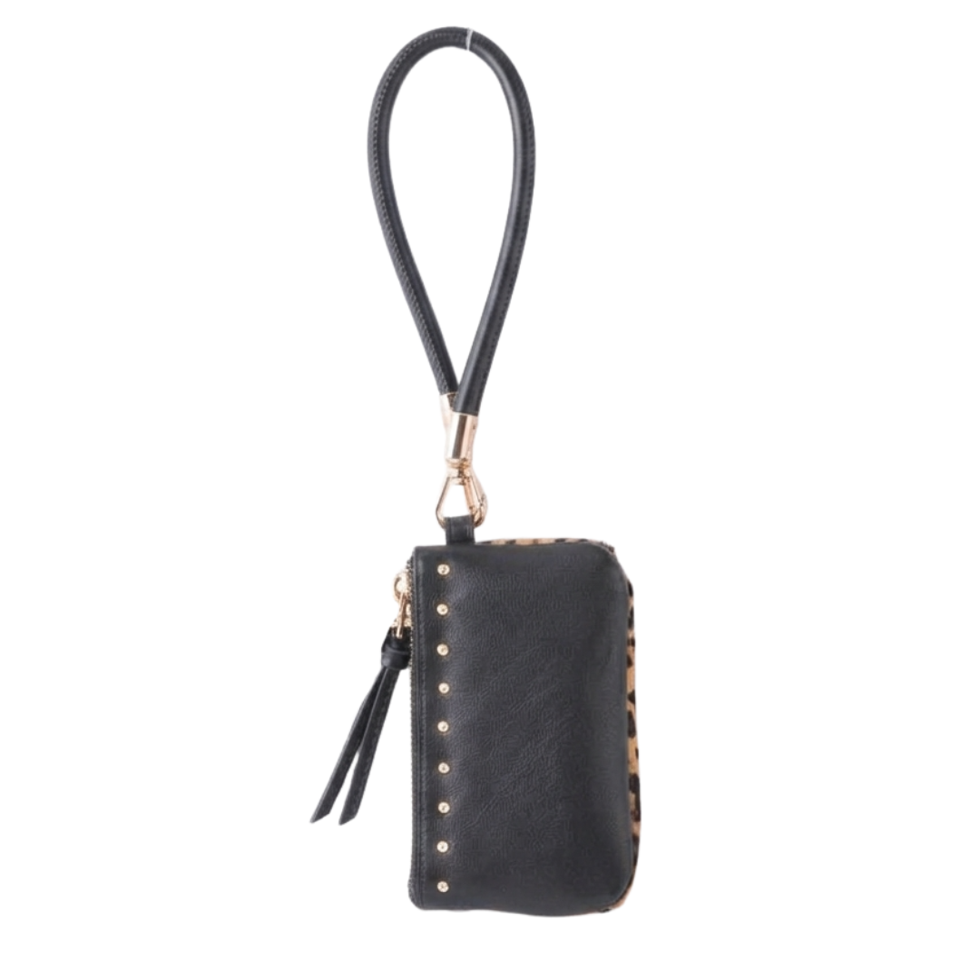 Safari Wristlet: Genuine Calf Hair Leather Zip Pouch with Wrist Strap