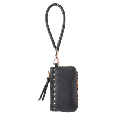 Safari Wristlet: Genuine Calf Hair Leather Zip Pouch with Wrist Strap