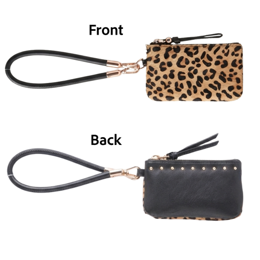 Safari Wristlet: Genuine Calf Hair Leather Zip Pouch with Wrist Strap