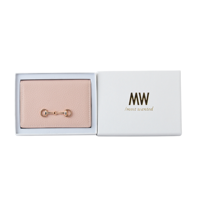 Gold Horsebit Compact Folded Card Case in Grained Leather
