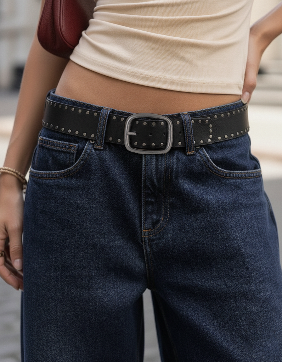 Grunge Stud-Lined Leather Belt