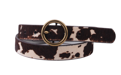 Brass-Toned Circle Buckle Leather Belt
