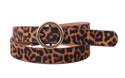 Brass-Toned Circle Buckle Leather Belt