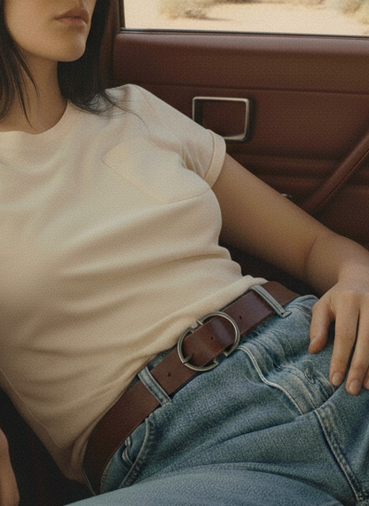 Silver Double D-Ring Buckle Leather Belt