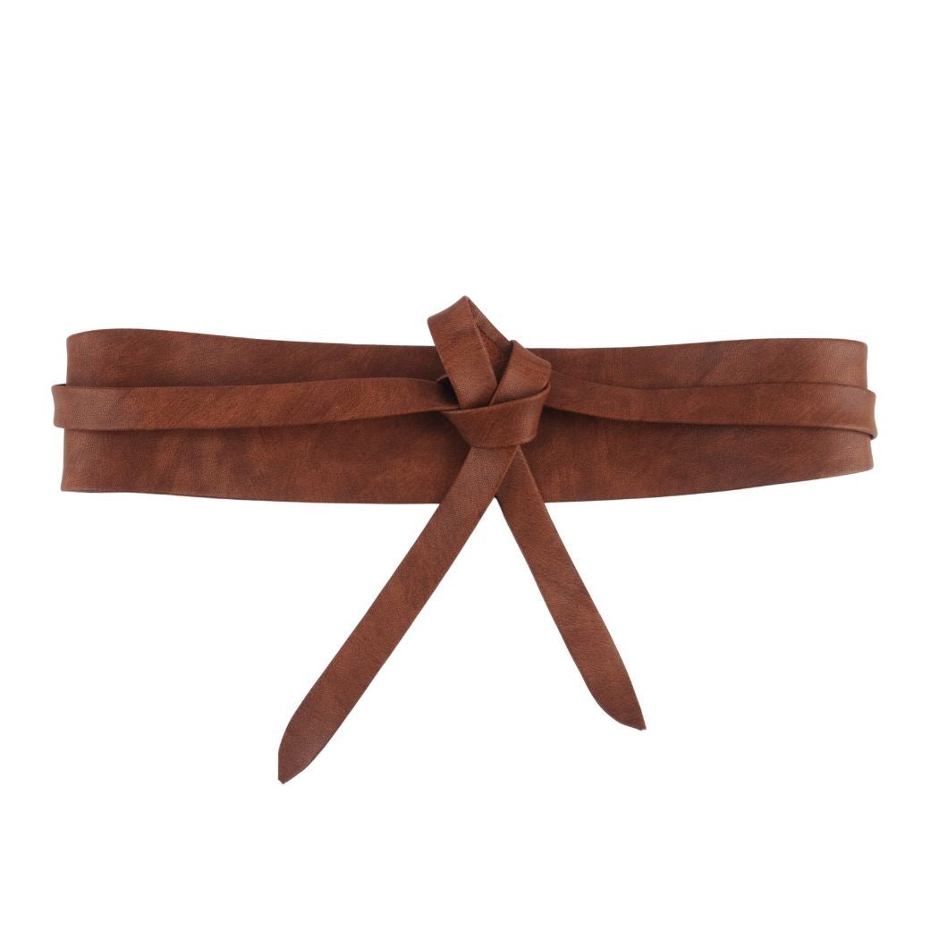 5194-BROWN 5194 - Faux Leather Obi Wrap Belt - Wholesale Belt - Most Wanted USA