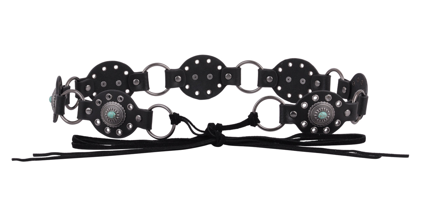5195-BLACK-SM 5195 - Leather Concho Turquoise Belt - Wholesale Belt - Most Wanted USA
