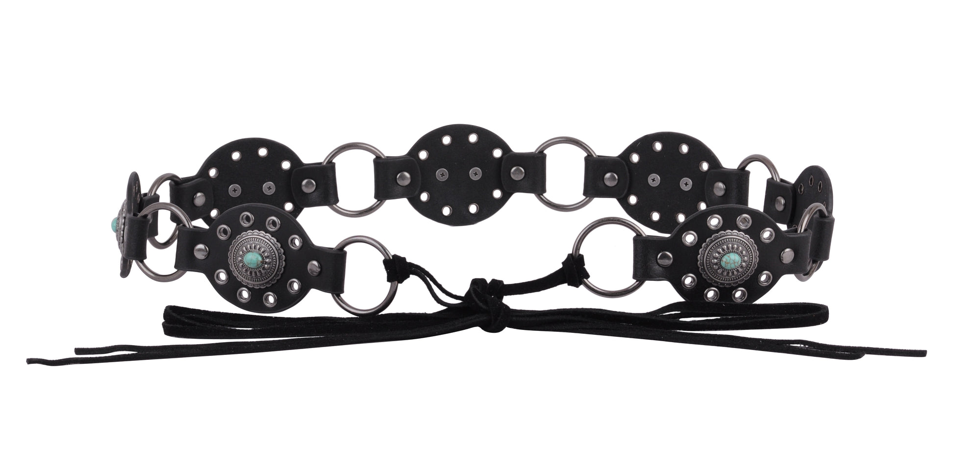 5195-BLACK-SM 5195 - Leather Concho Turquoise Belt - Wholesale Belt - Most Wanted USA
