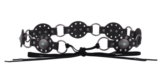 5195-BLACK-SM 5195 - Leather Concho Turquoise Belt - Wholesale Belt - Most Wanted USA