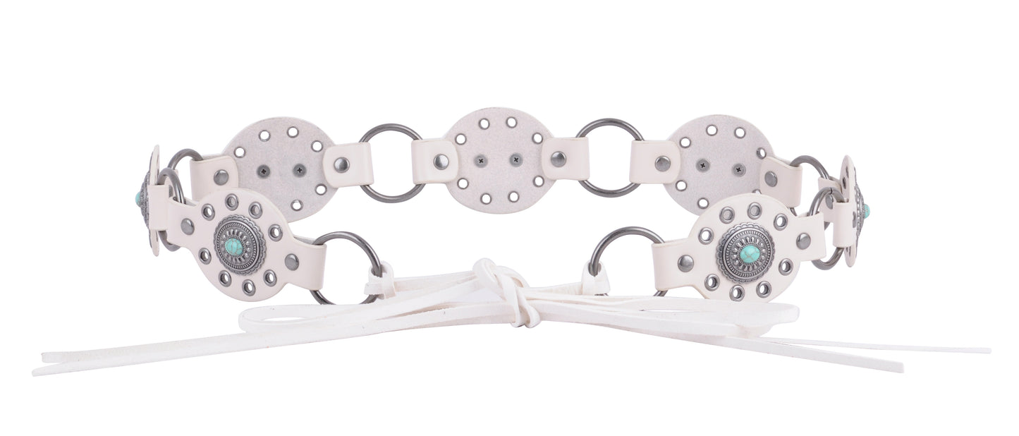 5195-BONE-SM 5195 - Leather Concho Turquoise Belt - Wholesale Belt - Most Wanted USA