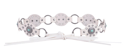 5195-BONE-SM 5195 - Leather Concho Turquoise Belt - Wholesale Belt - Most Wanted USA