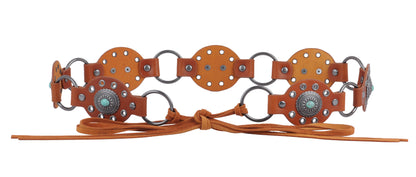 5195-TAN-SM 5195 - Leather Concho Turquoise Belt - Wholesale Belt - Most Wanted USA
