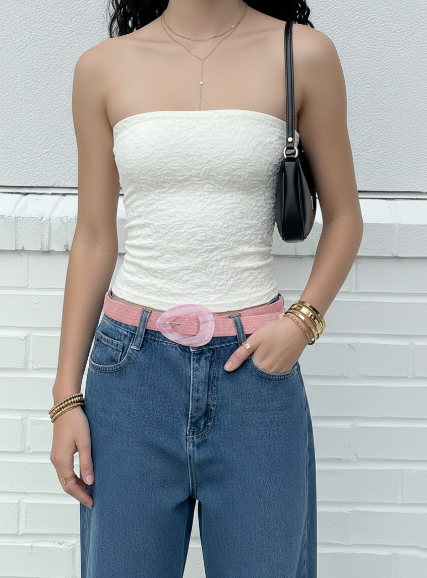 Irregular Colored Resin Buckle Stretch Belt